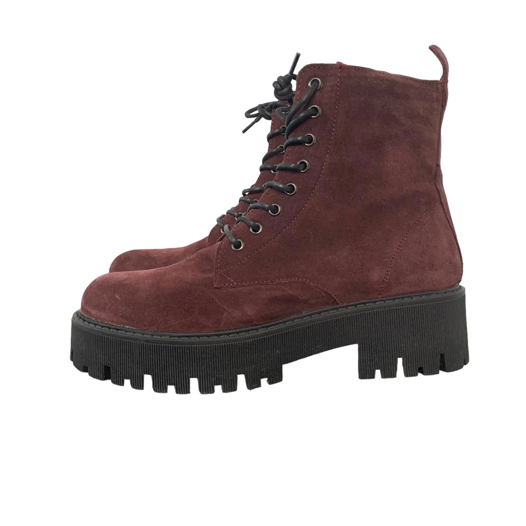 Ateliers Women’s Suede Lace + Side Zip Hiker Boots In Bordeaux Size 41 Or Us 10